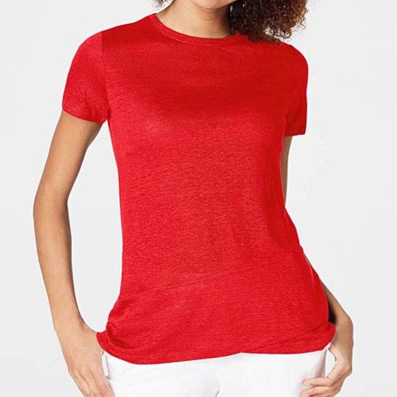 J. Jill Love Linen S Linen-Knit Crossover-Hem Tee - Picture 1 of 8